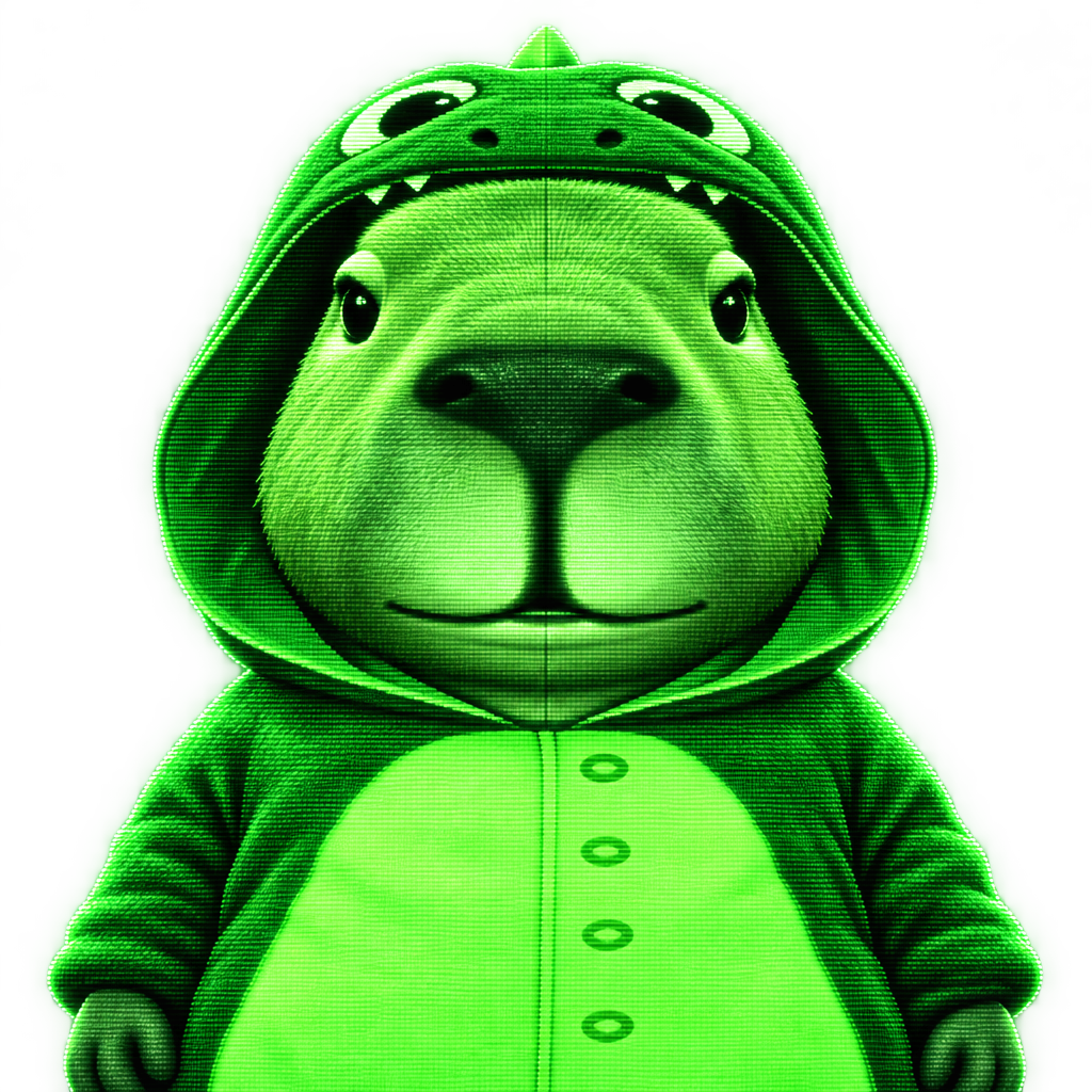 Cutout illustration of Dino Capy reaching forward mid-roar with a leaf in one paw